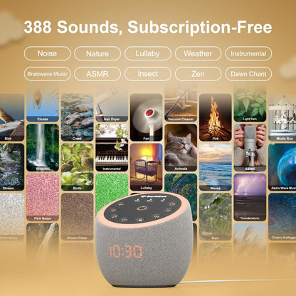 Santebee White Noise Sound Machine — 361 Sounds, App Control, Dimmable Clock