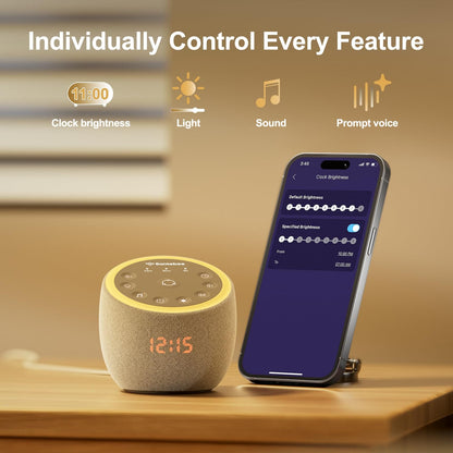 Santebee White Noise Sound Machine — 361 Sounds, App Control, Dimmable Clock