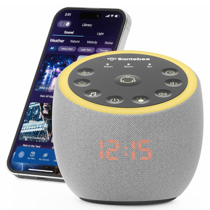Santebee White Noise Sound Machine — 361 Sounds, App Control, Dimmable Clock