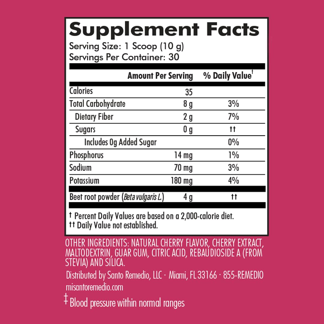 Santo Remedio Circulacion Plus – Beetroot Extract for Circulation & Heart Health, Cherry Flavor, Vegan, 30 Servings