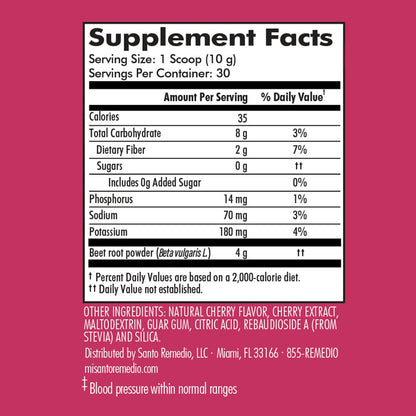 Santo Remedio Circulacion Plus – Beetroot Extract for Circulation & Heart Health, Cherry Flavor, Vegan, 30 Servings