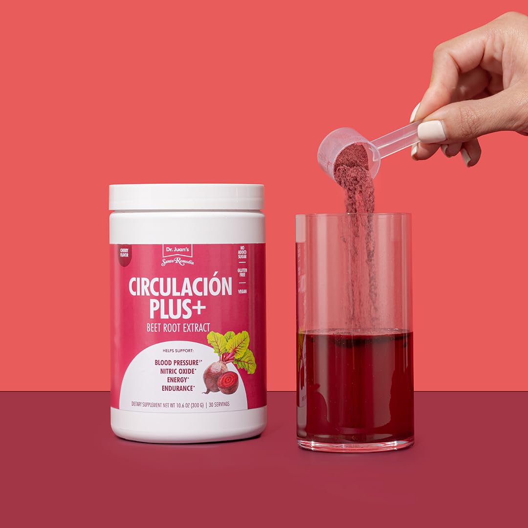 Santo Remedio Circulacion Plus – Beetroot Extract for Circulation & Heart Health, Cherry Flavor, Vegan, 30 Servings