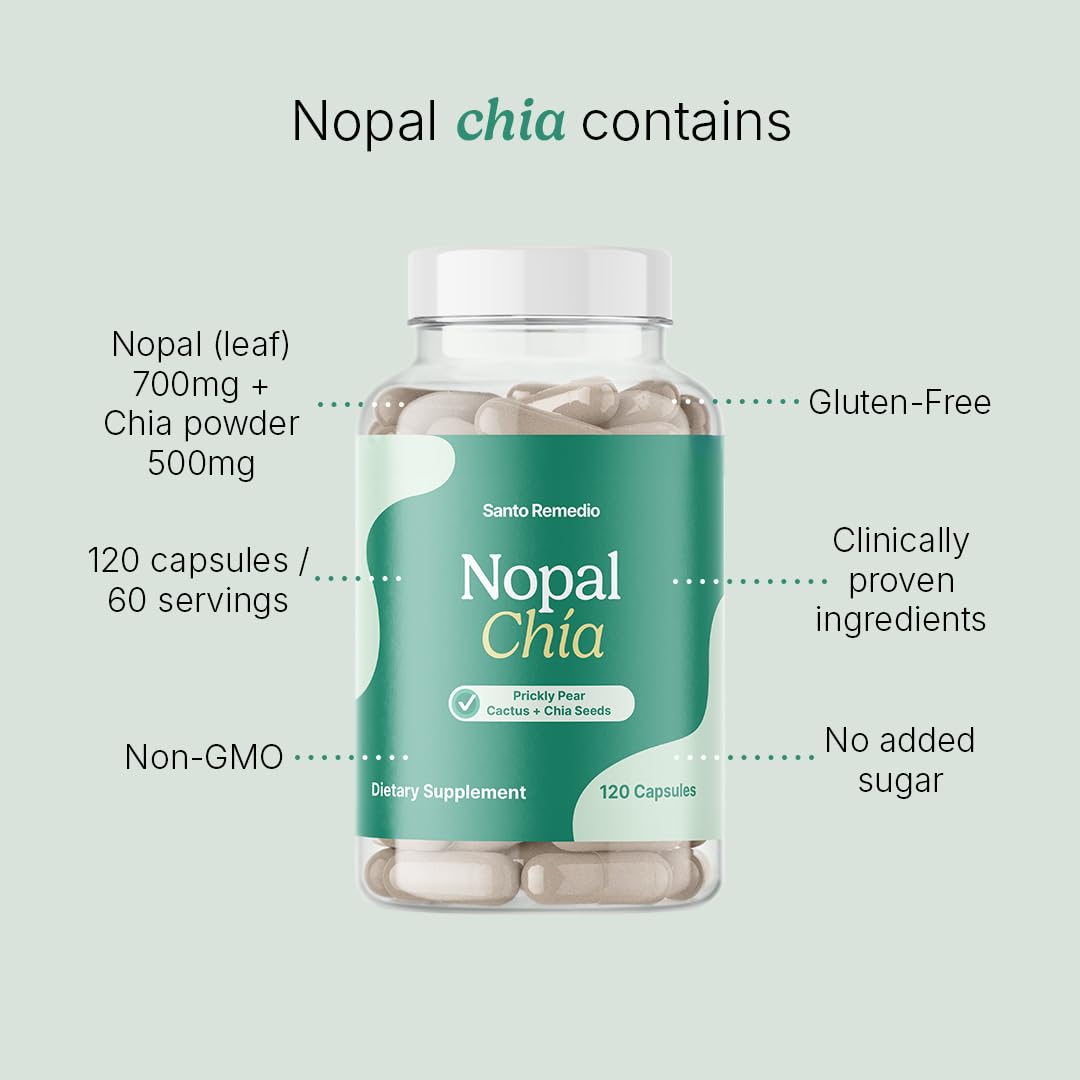 Santo Remedio Nopal Chia – Prickly Pear & Chia Powder, 120 Capsules