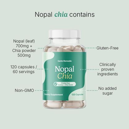 Santo Remedio Nopal Chia – Prickly Pear & Chia Powder, 120 Capsules