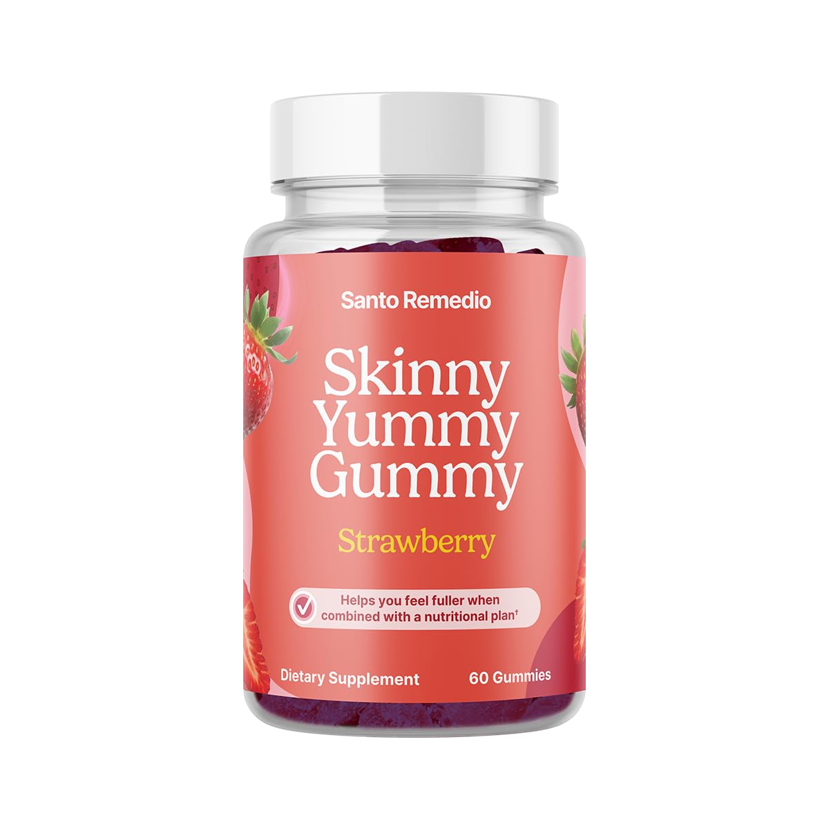 Santo Remedio Entalla Skinny Yummy Gummy – 60 Fiber & Prebiotic Gummies, Strawberry, 30 Servings
