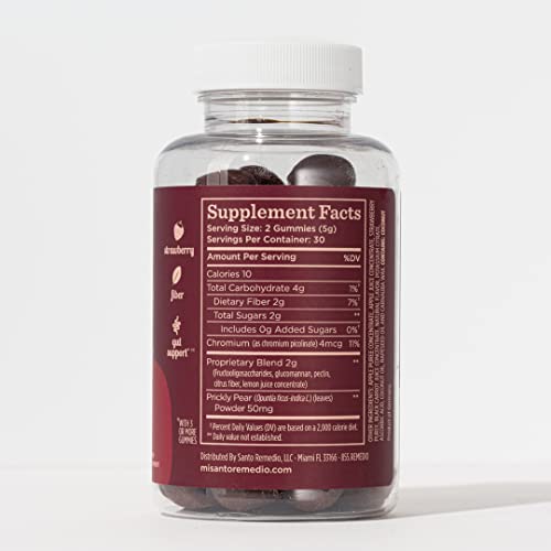 Santo Remedio Entalla Skinny Yummy Gummy – 60 Fiber & Prebiotic Gummies, Strawberry, 30 Servings
