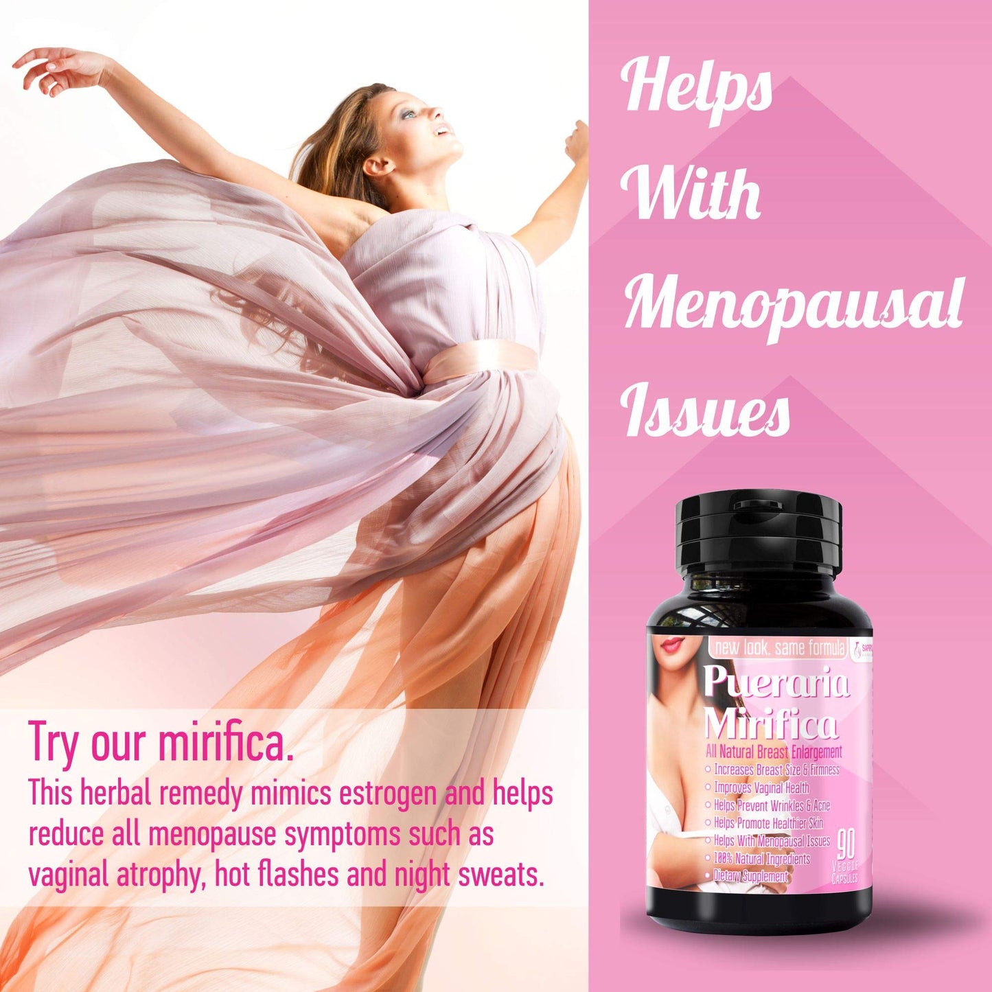 Sapir's Nutrition Pueraria Mirifica Capsules 2000mg Daily – Breast Enhancement & Estrogen Support