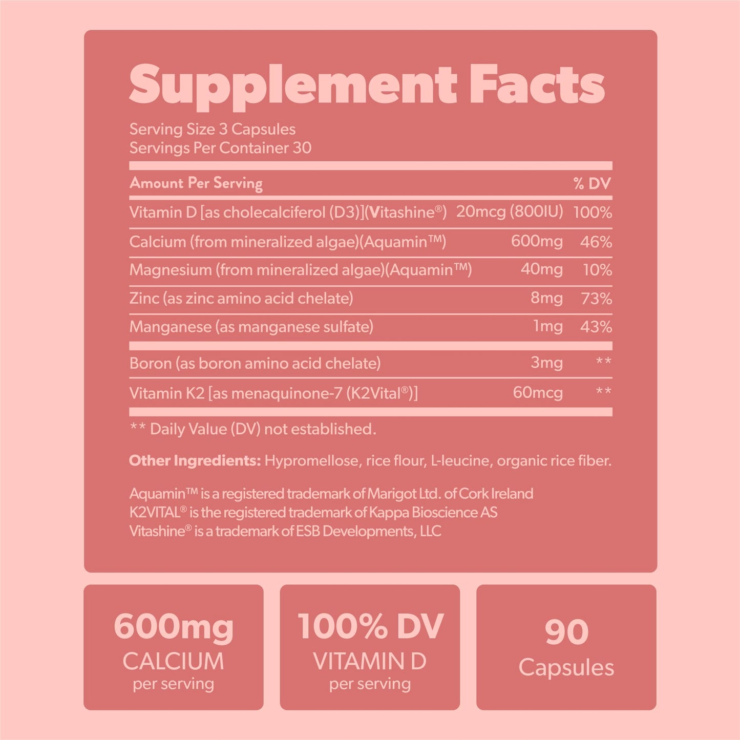 Sapling Calcium Supplement - Red Algae, K2 & D3, Vegan, 90 Capsules