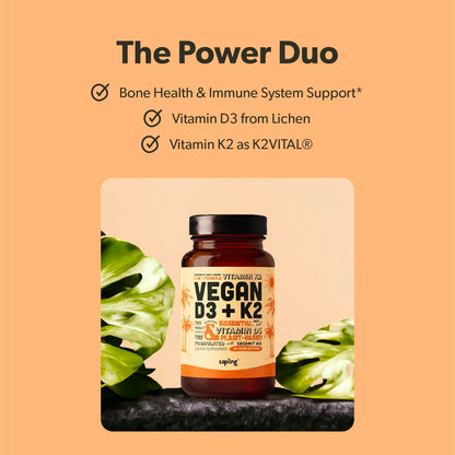 Sapling Vegan D3 + K2 with MCT Oil - 4000 IU D3, 100 mcg K2 Mk7 | 60 Softgels