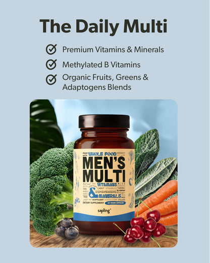 Multivitamin for Men | Daily Methylated B Complex, Whole Food Ingredients | Vegan & Non-GMO | 60 Caps