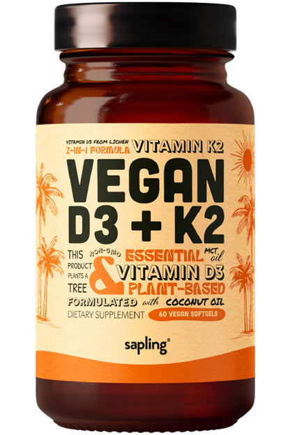Sapling Vegan D3 + K2 with MCT Oil - 4000 IU D3, 100 mcg K2 Mk7 | 60 Softgels