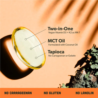 Sapling Vegan D3 + K2 with MCT Oil - 4000 IU D3, 100 mcg K2 Mk7 | 60 Softgels