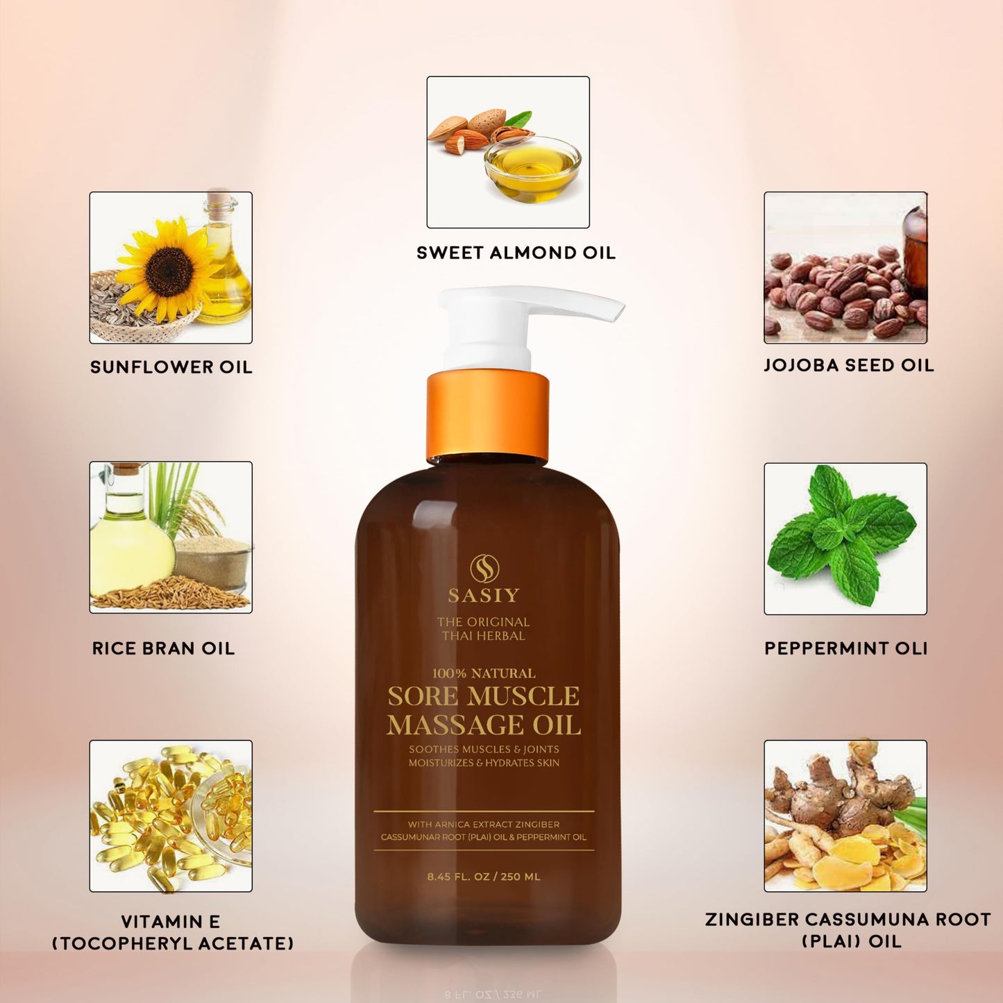 SASIY Thai Herbal Massage Oil – 100% Natural, Non-Greasy, Fast Absorbing (8.45 oz / 250 ml)