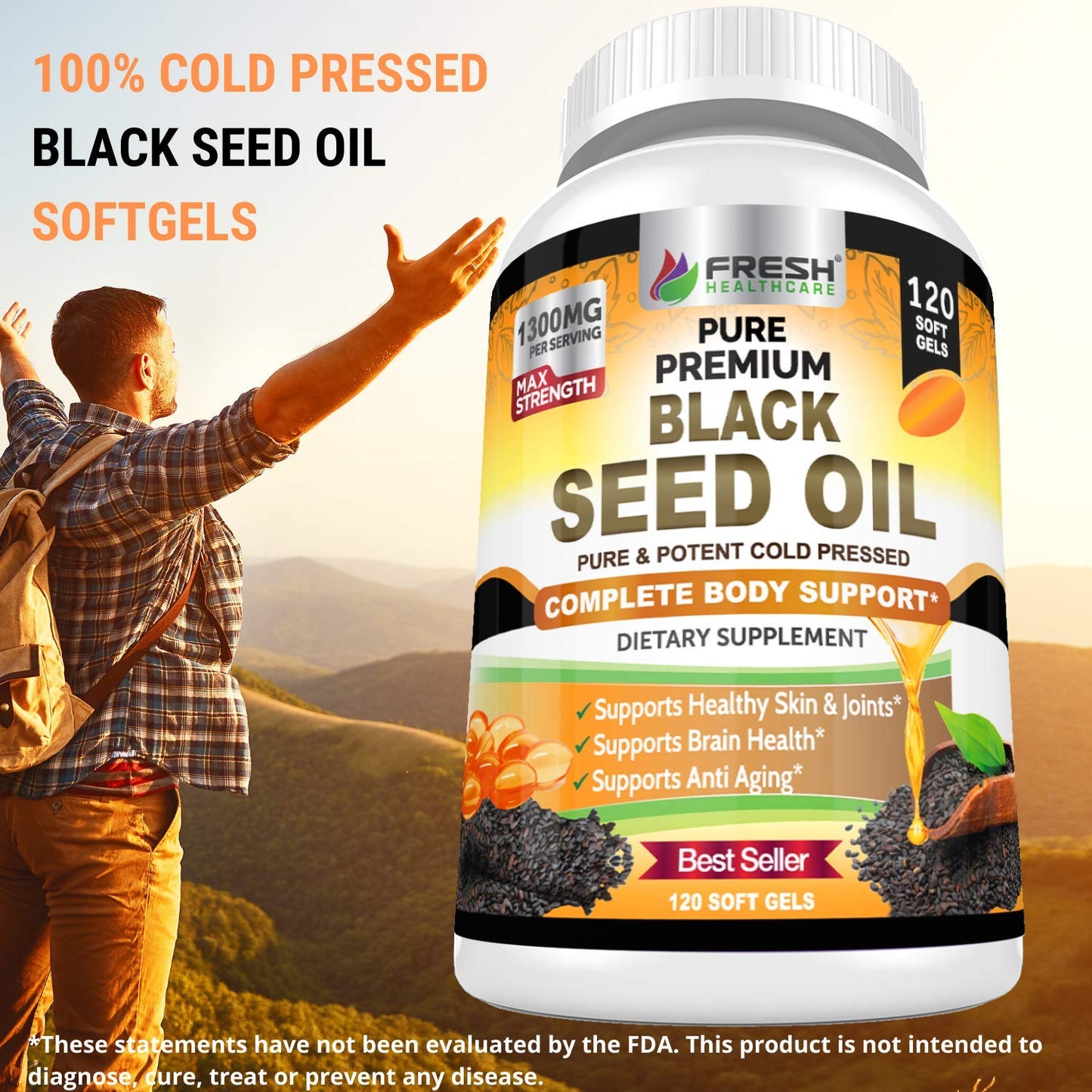 FRESH HEALTHCARE Black Seed Oil 1300mg – Pure Nigella Sativa | Immune Support