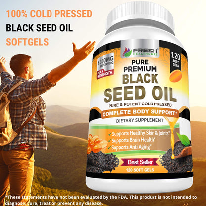 FRESH HEALTHCARE Black Seed Oil 1300mg – Pure Nigella Sativa | Immune Support