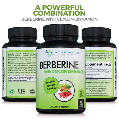 Doctor Recommended Berberine with Ceylon Cinnamon - 1200mg Berberine & 100mg Cinnamon, 120 Veggie Capsules