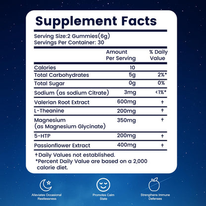 Satnkemi Sleep Gummies for Adults - Melatonin-Free Sleep Aid (Valerian, L-Theanine, Magnesium)