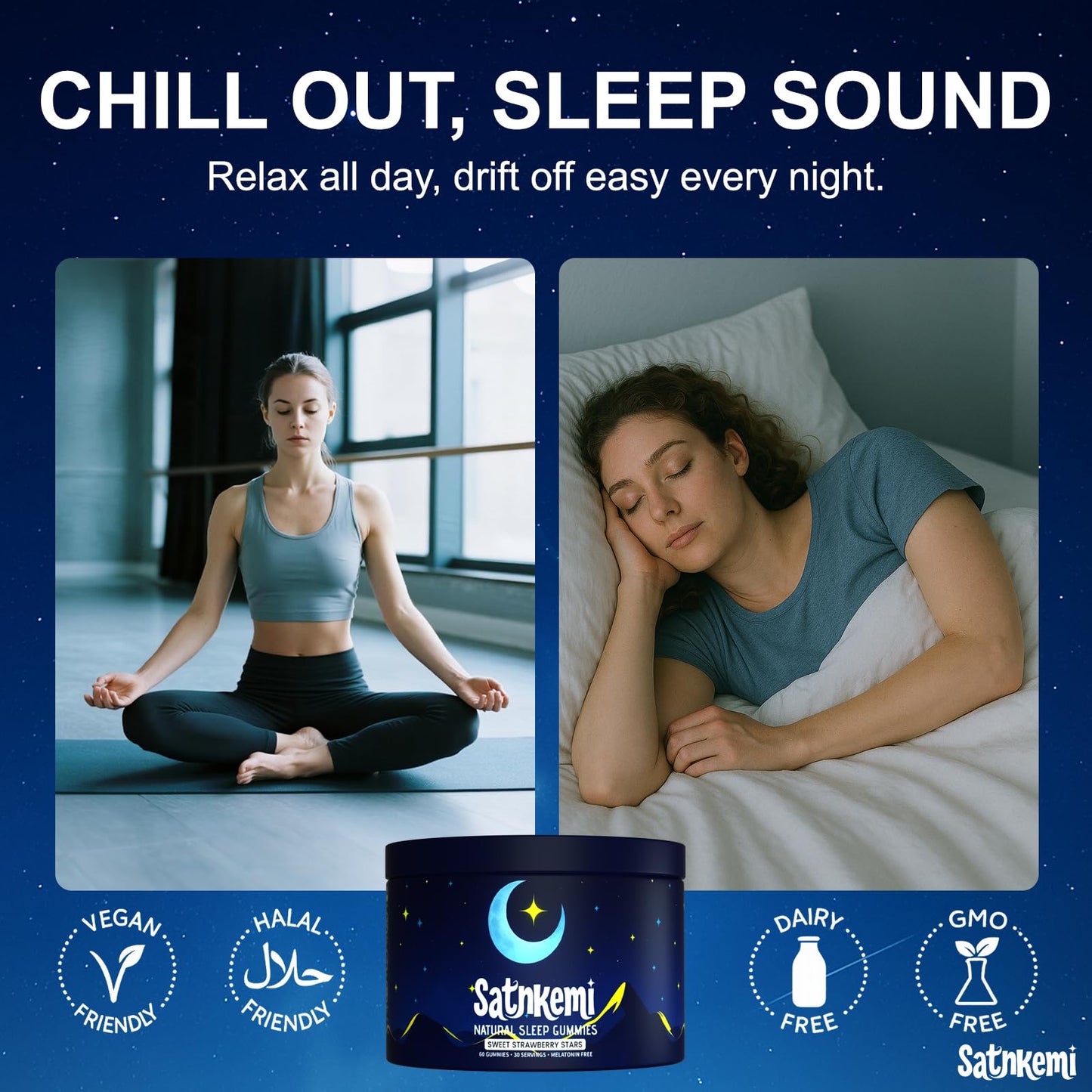 Satnkemi Sleep Gummies for Adults - Melatonin-Free Sleep Aid (Valerian, L-Theanine, Magnesium)