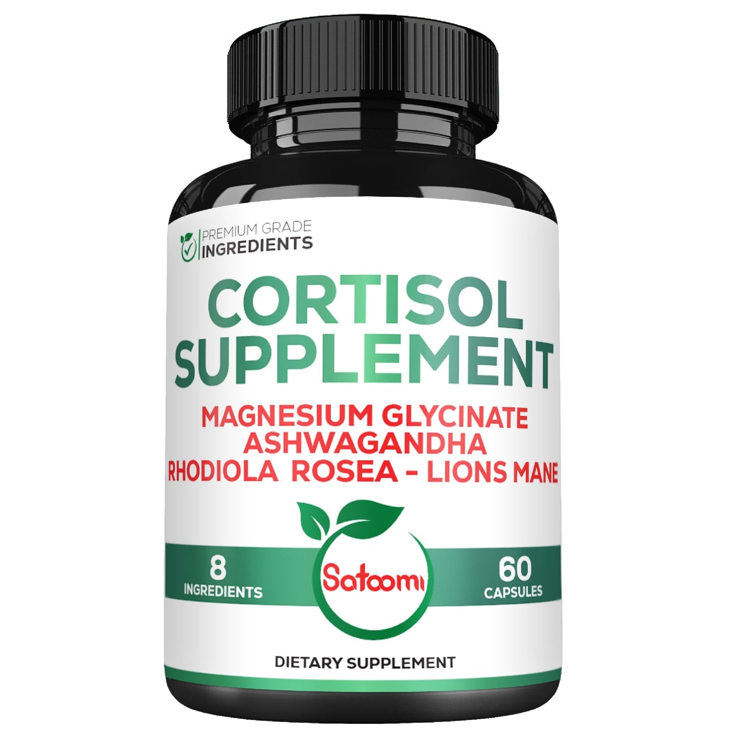 Satoomi 8in1 Cortisol Manager with Magnesium Glycinate, Ashwagandha, Rhodiola Rosea, Lions Mane & More – Cortisol Reducer Supplement Men & Women – 60 Capsules