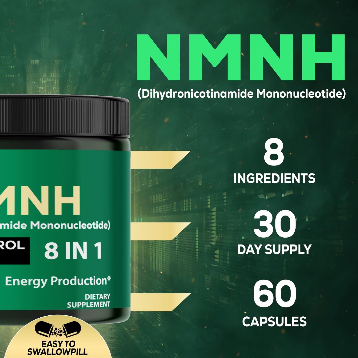 Satoomi 8in1 NMNH - NMN Supplement Alternative - NAD Supplement to Support NAD Levels Added Fisetin, Resveratrol, Quercetin, Turmeric, Berberine, Vitamin D3 & C - 60 Count for 30 Days