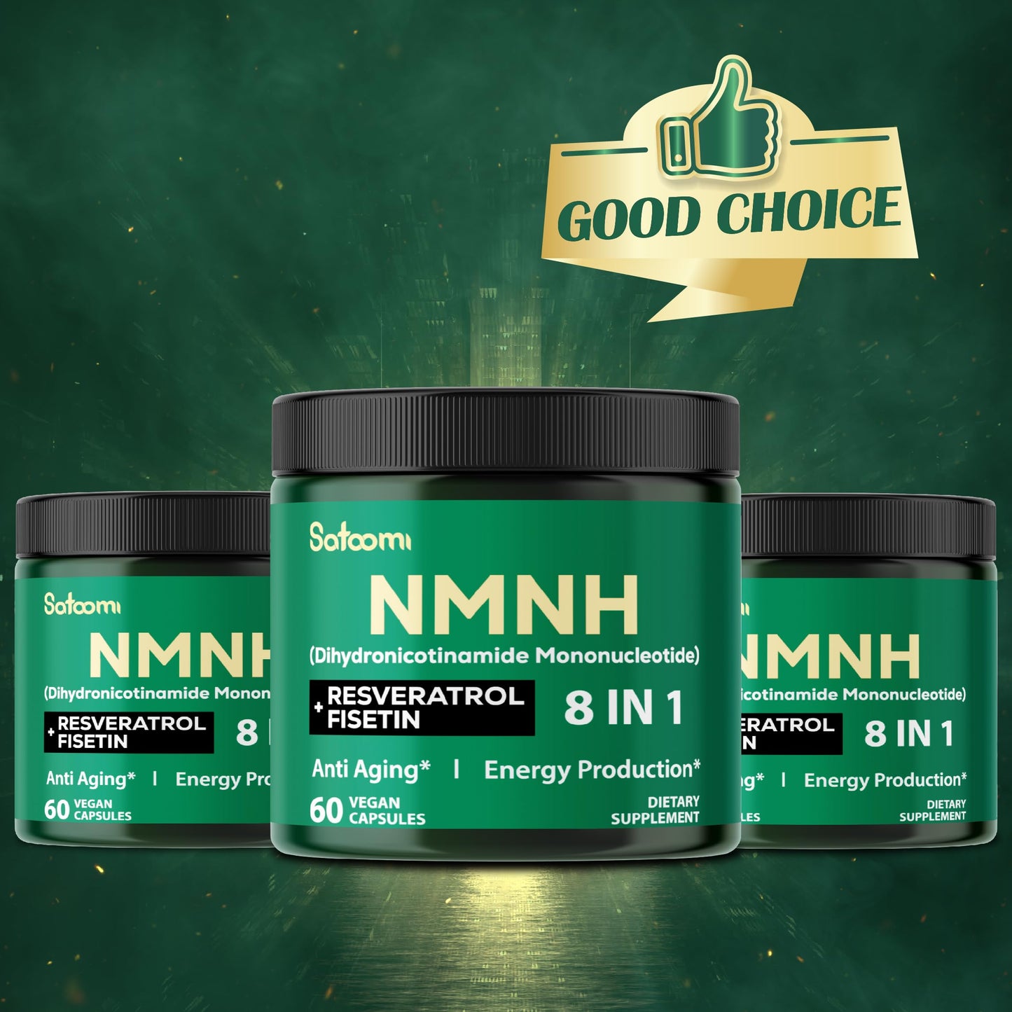 Satoomi 8in1 NMNH - NMN Supplement Alternative - NAD Supplement to Support NAD Levels Added Fisetin, Resveratrol, Quercetin, Turmeric, Berberine, Vitamin D3 & C - 60 Count for 30 Days