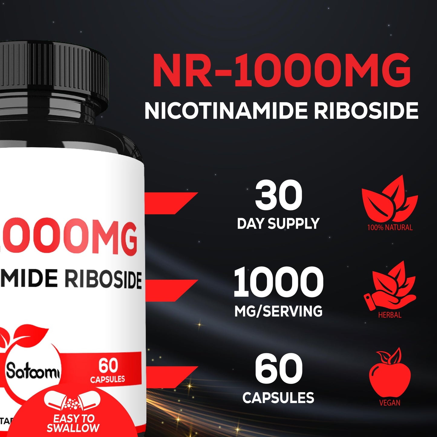 Satoomi NAD Nicotinamide Riboside NR 1000mg – 60 Capsules (30-Day Supply)