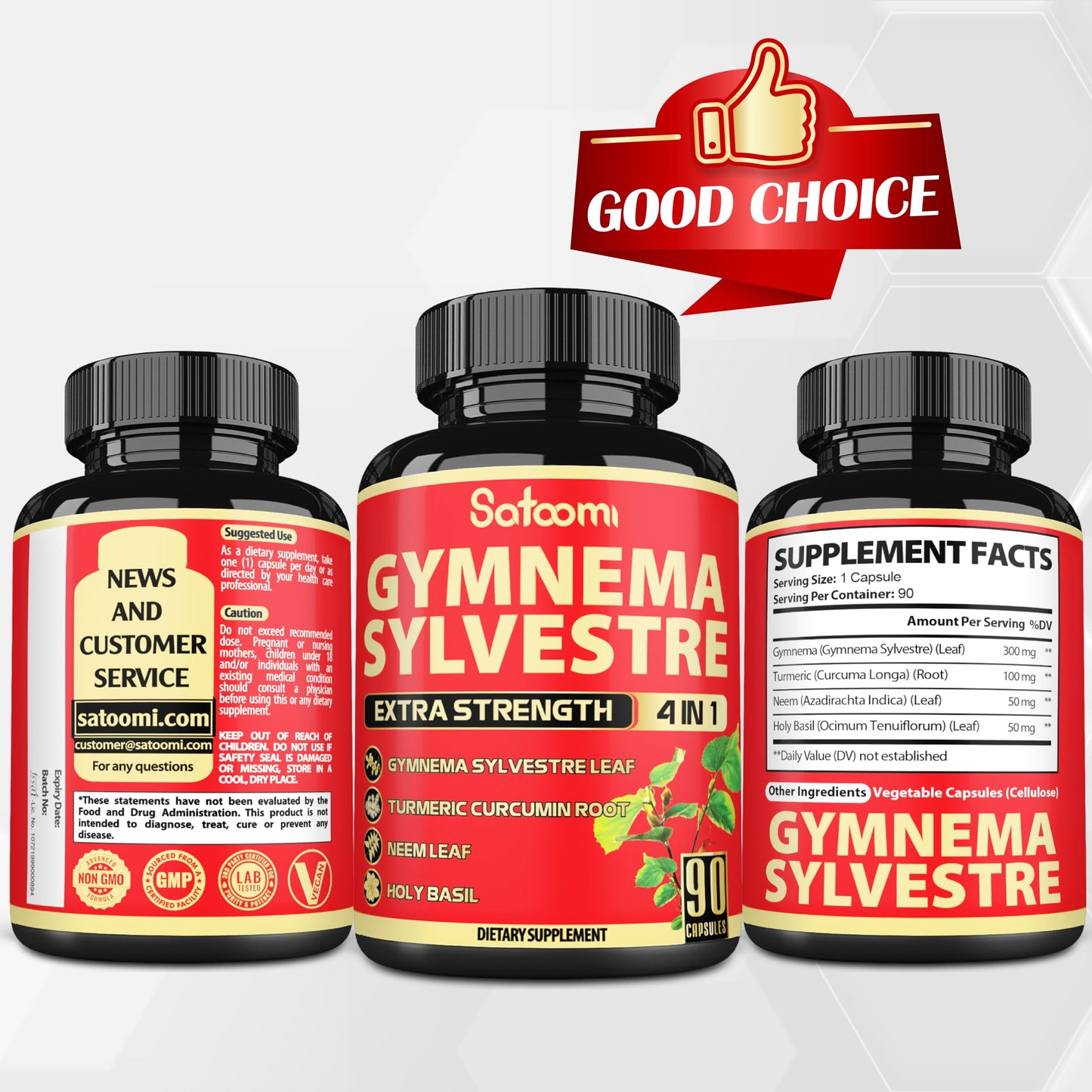 Satoomi Pure Gymnema Sylvestre Capsules – 90 Count, 3-Month Supply with Neem, Holy Basil & Turmeric