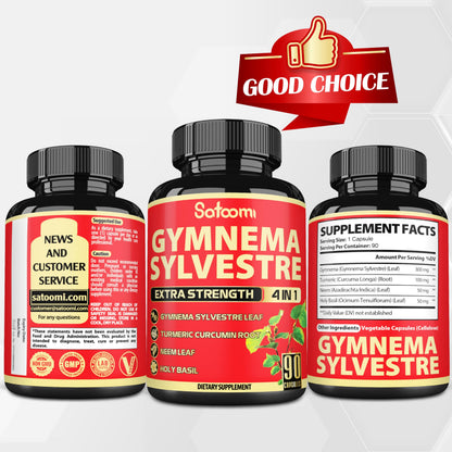 Satoomi Pure Gymnema Sylvestre Capsules – 90 Count, 3-Month Supply with Neem, Holy Basil & Turmeric