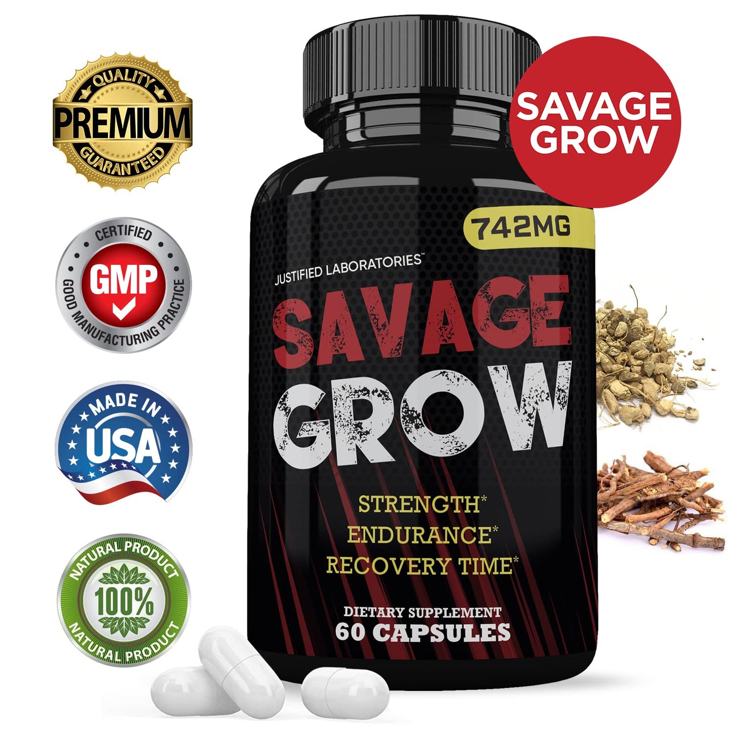 Savage Grow 742MG All Natural Men's Health Formula, 60 Capsules