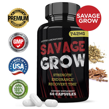 Savage Grow 742MG All Natural Men's Health Formula, 60 Capsules