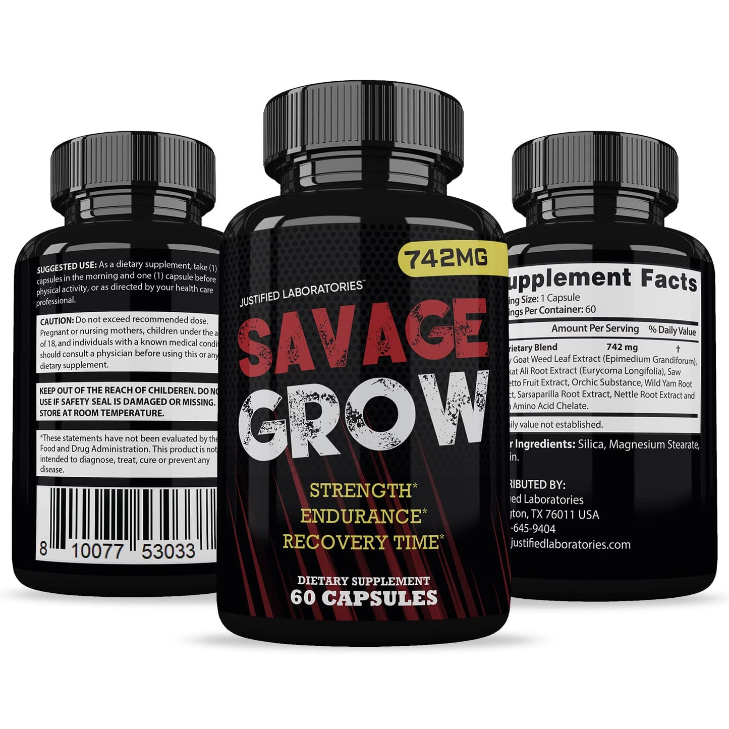 Savage Grow 742MG All Natural Men's Health Formula, 60 Capsules