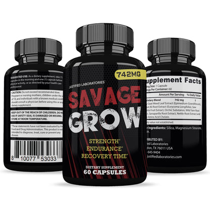 Savage Grow 742MG All Natural Men's Health Formula, 60 Capsules