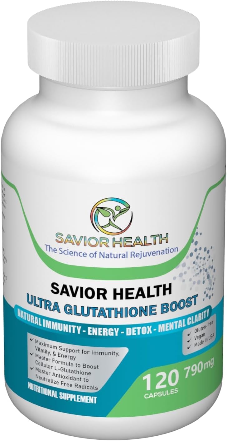 Savior Health Ultra Glutathione Boost – L-Glutathione Supplement with Herbal Extracts, 790mg, 120 Veggie Capsules (Gluten-Free)