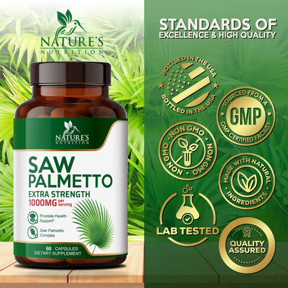 Saw Palmetto for Men 1000MG - 3X Strength Prostate Health Supplement - Herbal Extract Supplement - Prostate Supplements for Men's Health Support, Prostate Urinary & Hair Health Support - 60 Capsules