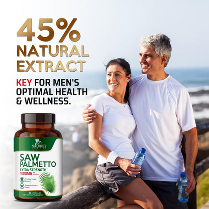 Saw Palmetto for Men 1000MG - 3X Strength Prostate Health Supplement - Herbal Extract Supplement - Prostate Supplements for Men's Health Support, Prostate Urinary & Hair Health Support - 60 Capsules