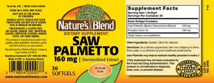 Saw Palmetto 160 mg 30 Sgels | Nature's Blend