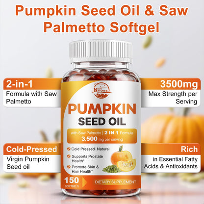 Pumpkin Seed Oil with Saw Palmetto – 3500mg Max Strength Softgels, 150 Count