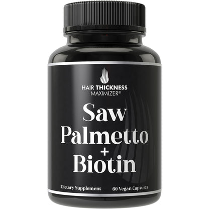 Saw Palmetto + Biotin 2-in-1 Hair Growth - Vegan, 10000 mcg Biotin, DHT Blocker
