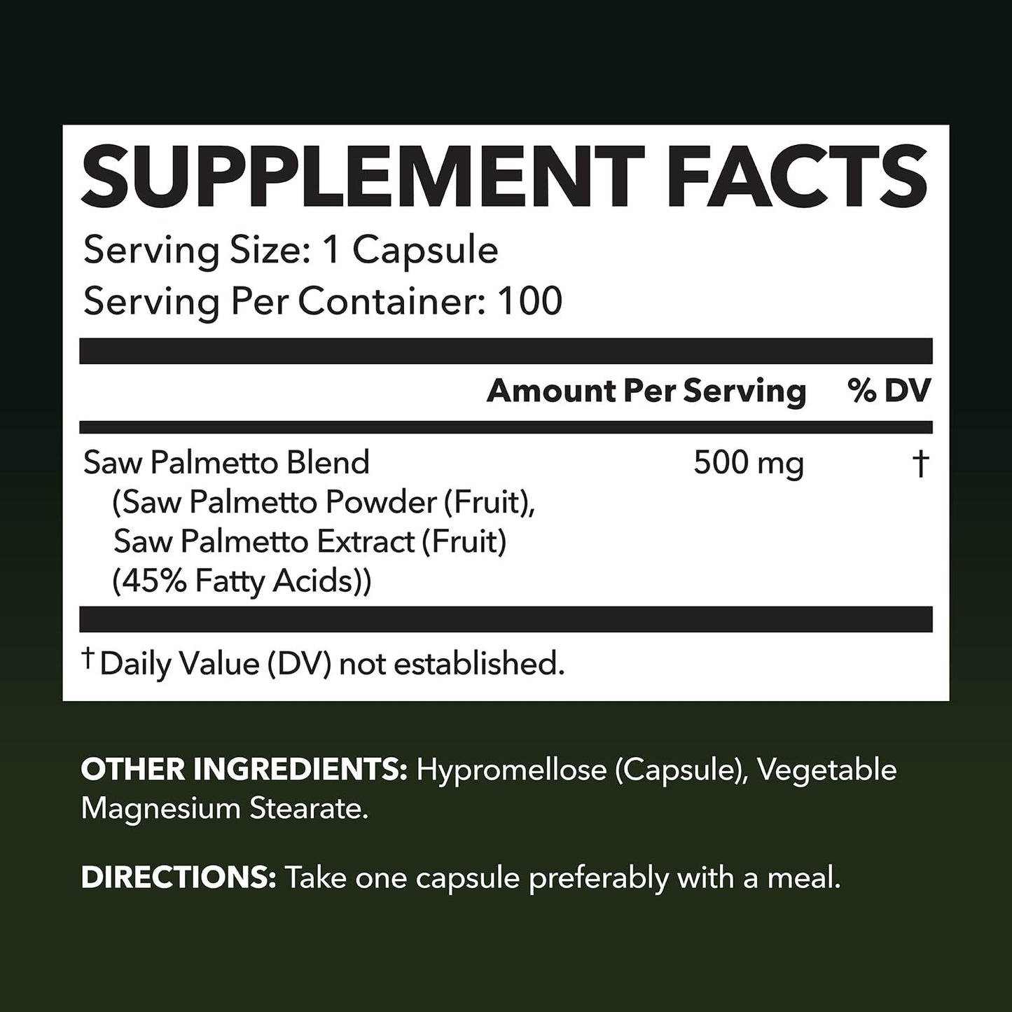 Saw Palmetto for Men Prostate Health - 500mg, 100 Count, Vegan, Non-GMO