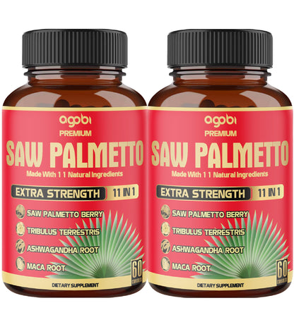Saw Palmetto Capsules 5300 mg – 11in1 with Ashwagandha, Turmeric, Tribulus, Maca | 2 Packs (4 Months) Prostate, Skin & Immune Support