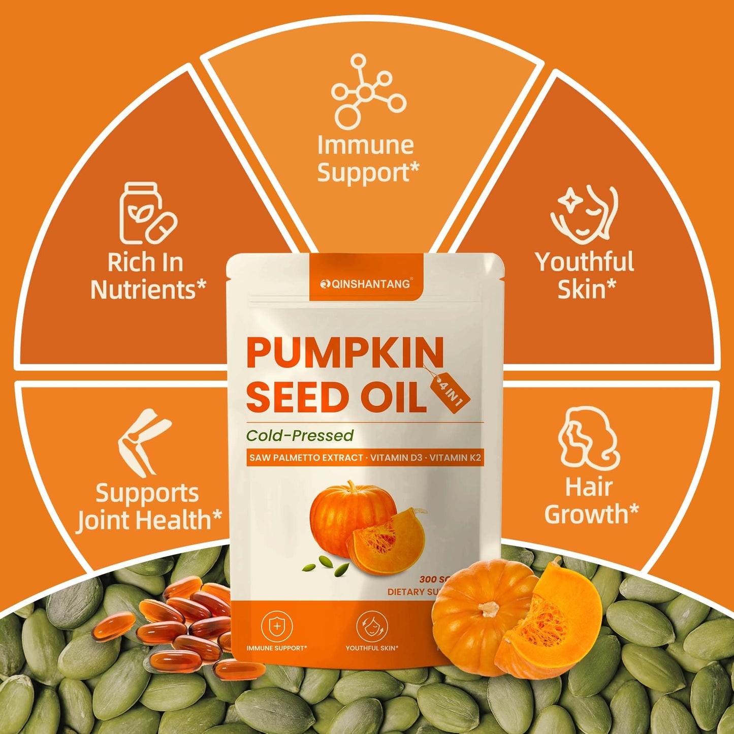 Pumpkin Seed Oil Complex with Saw Palmetto, D3 & K2 | 3000 mg per Serving