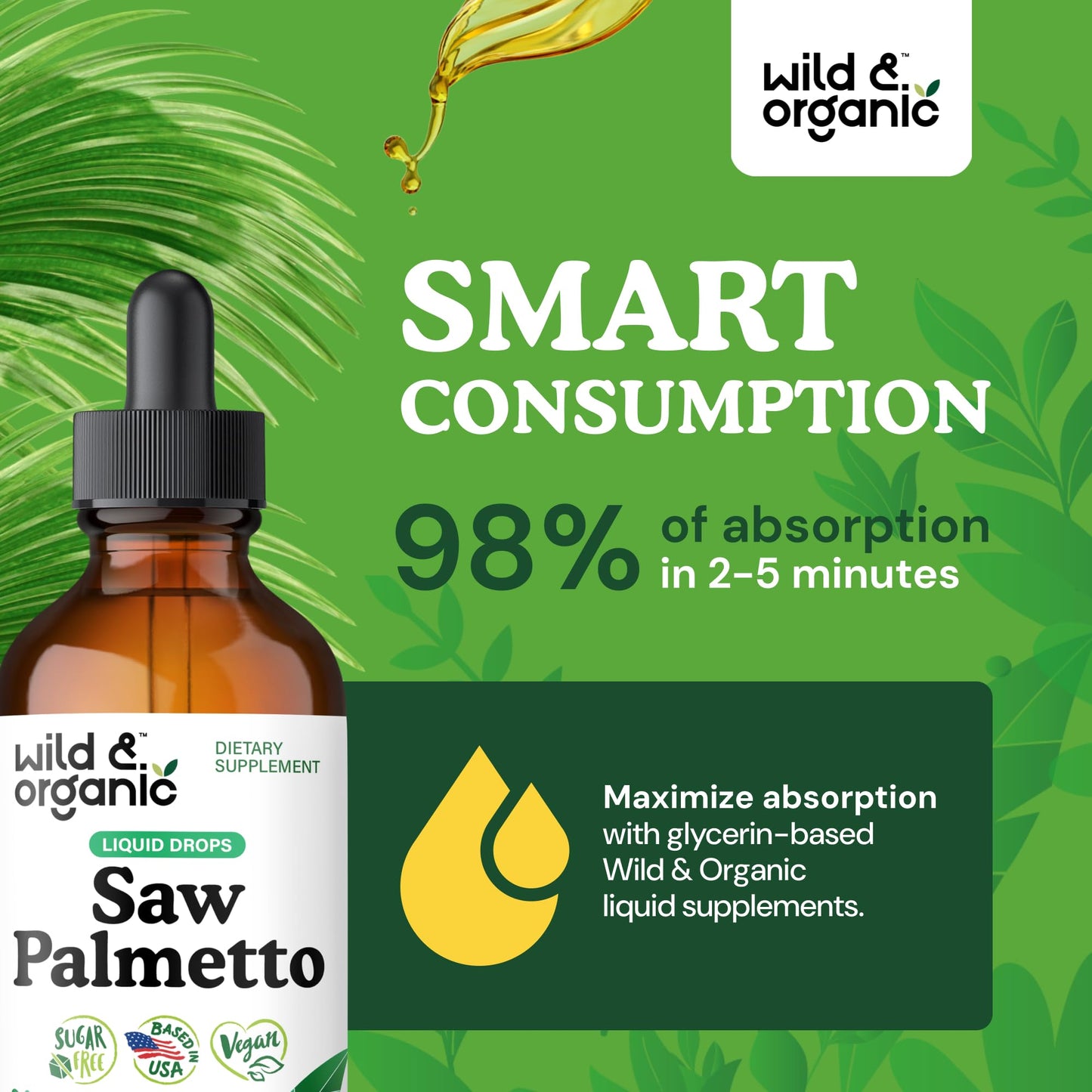 Wild & Organic Saw Palmetto Tincture - 4 fl oz | Vegan, Alcohol-Free, Sugar-Free Saw Palmetto Extract