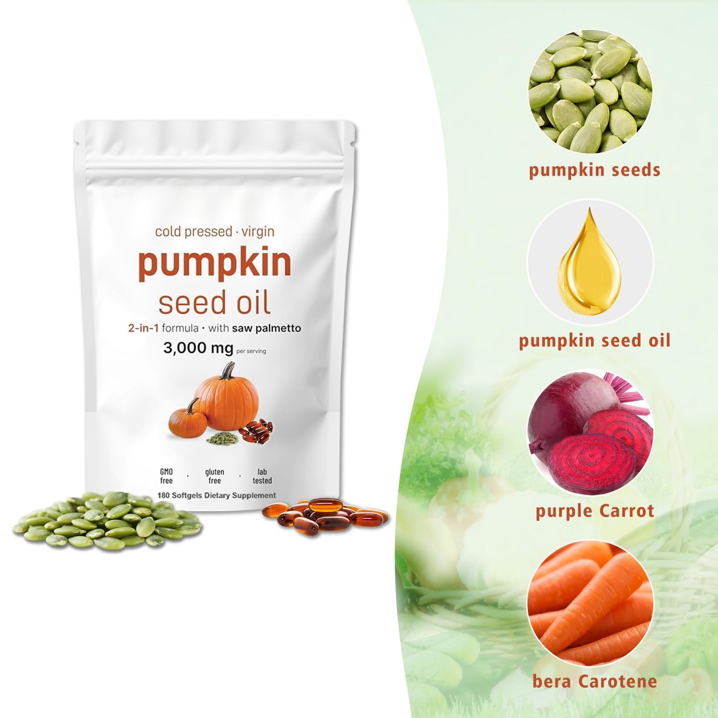 Pumpkin Seed Oil with Saw Palmetto 3000mg – 180 Softgels – Cold Pressed