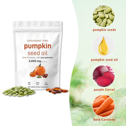 Pumpkin Seed Oil with Saw Palmetto 3000mg – 180 Softgels – Cold Pressed