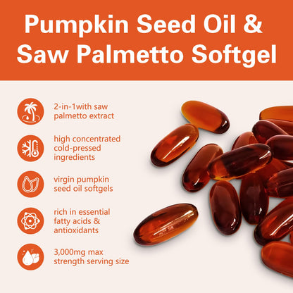 Pumpkin Seed Oil with Saw Palmetto 3000mg | 300 Softgels | Cold Pressed