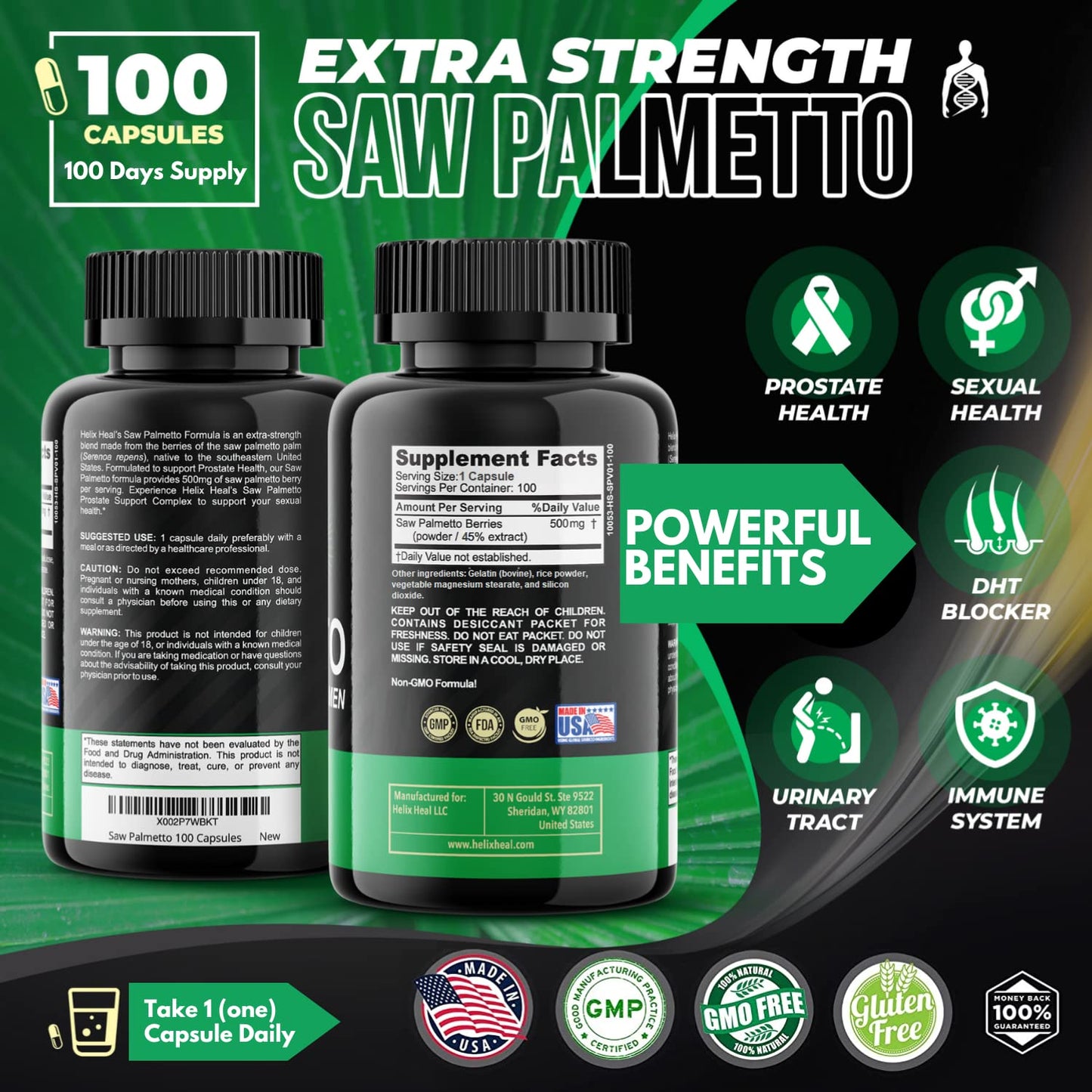 Saw Palmetto for Men - 500mg Prostate Health & Hair Growth (100 capsules)