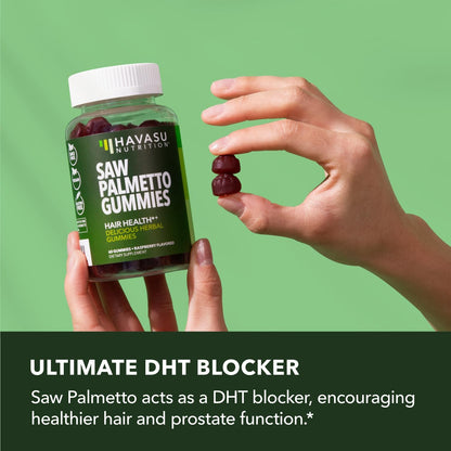 Saw Palmetto Gummies for Men – DHT Blocker for Hair & Prostate Health – Raspberry, Vegan, 60 Count