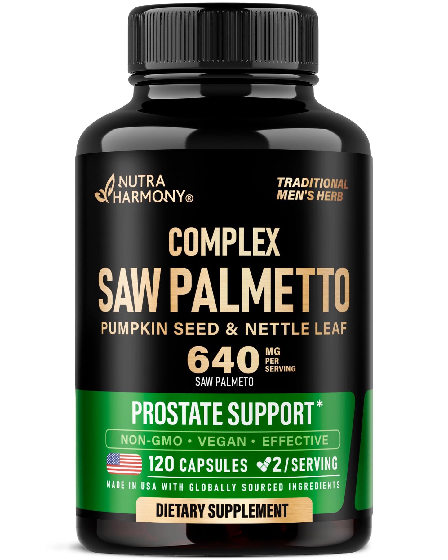 Saw Palmetto for Men 640mg – Prostate Health & Hair Support | 120 Capsules | Made in USA