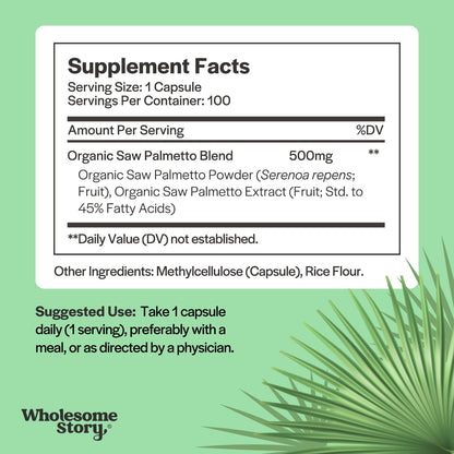 Saw Palmetto 500mg Capsules | Hormonal Balance, Urinary Health & Hair Support | 100 Day Supply