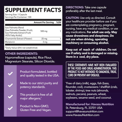 Saw Palmetto PM with Melatonin 3mg – Night Time Prostate & Sleep Support
